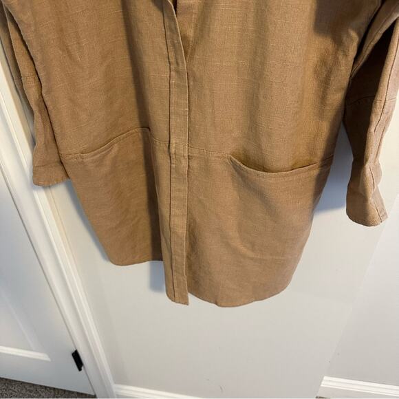 Chico’s Tan Neutral Cotton Linen Long Line Jacket 1 S/M - Picture 7 of 13